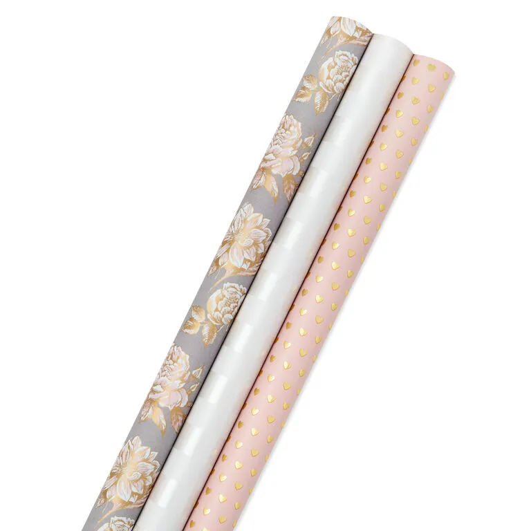 Hallmark Pink And Gray 3-Pack Wrapping Paper, 85 Sq. Ft. Total 1 Hallmark Pink And Gray 3-Pack Wrapping Paper, 85 Sq. Ft. Total