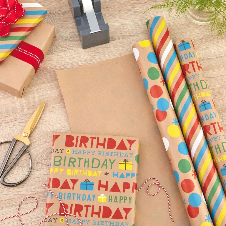 Hallmark Primary Birthday 3-Pack Kraft Wrapping Paper, 105 Sq. Ft. Total 2 Hallmark Primary Birthday 3-Pack Kraft Wrapping Paper, 105 Sq. Ft. Total - Image 2