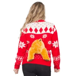 Women's Red 3-D Ugly Christmas Sweater With Stuffed Moose -Hallmark Shop Red3 DChristmasSweaterwithStuffedMoose ucs3d003 79