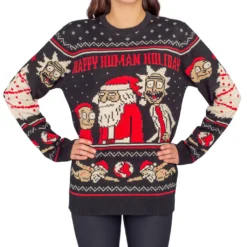 Women's Rick And Morty Happy Human Holiday Ugly Christmas Sweater -Hallmark Shop RickandMortyHappyHumanHolidayUglyChristmasSweater RMSM2115 RickMorty 49