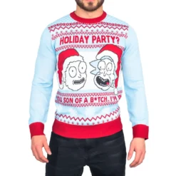 Rick And Morty Holiday Party Light Blue Ugly Christmas Sweater