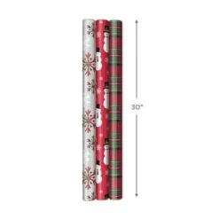 Hallmark Snow Merry 3-Pack Foil Christmas Wrapping Paper Assortment, 60 Sq. Ft. -Hallmark Shop Snowmen and Plaid Foil Christmas Wrapping Paper 5JXW1061 04