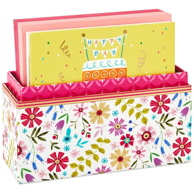 Hallmark Whimsical Designs Assorted Note Cards With Caddy, Box Of 30 1 Hallmark Whimsical Designs Assorted Note Cards With Caddy, Box Of 30