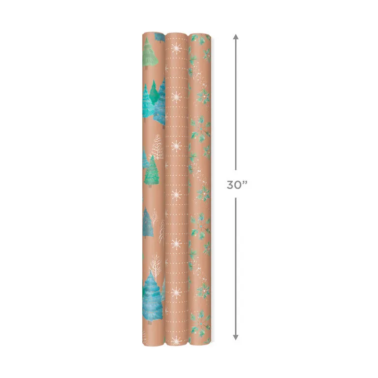 Hallmark Winter Nature Kraft Prints 3-Pack Christmas Wrapping Paper, 90 Sq. Ft. 4 Hallmark Winter Nature Kraft Prints 3-Pack Christmas Wrapping Paper, 90 Sq. Ft. - Image 4