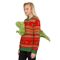 Women's 3D T-Rex Plushie Ugly Christmas Sweater -Hallmark Shop Women E2 80 99s 3D T Rex Plushie Ugly Christmas Sweater 11