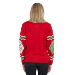 Women's Candy Canes And Snowflakes Button Up Ugly Christmas Sweater With Bowtie 7 Women's Candy Canes And Snowflakes Button Up Ugly Christmas Sweater With Bowtie -Hallmark Shop Women E2 80 99s Candy Canes and Snowflakes Button Up Ugly Christmas Sweater with Bowtie Back