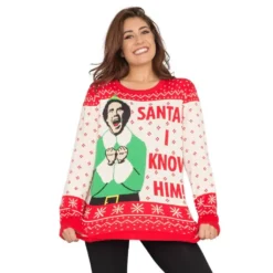 Women's Elf Buddy Santa I Know Him Ugly Christmas Sweater -Hallmark Shop Women E2 80 99s Elf Buddy Santa I Know Him Ugly Christmas Sweater 5