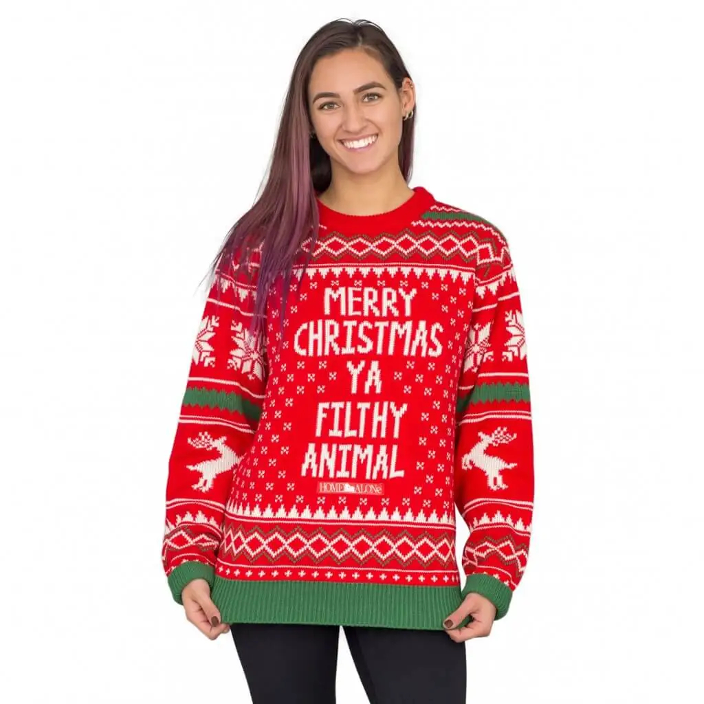 Women's Merry Christmas Ya Filthy Animal Snowflake And Reindeer Ugly Christmas Sweater 3 Women's Merry Christmas Ya Filthy Animal Snowflake And Reindeer Ugly Christmas Sweater - Image 3