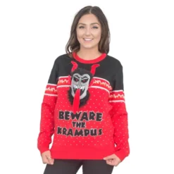 Women's Beware The Krampus 3D Ugly Christmas Sweater 6 Women's Beware The Krampus 3D Ugly Christmas Sweater -Hallmark Shop Womens Beware the Krampus 3D Ugly Christmas Sweater 5