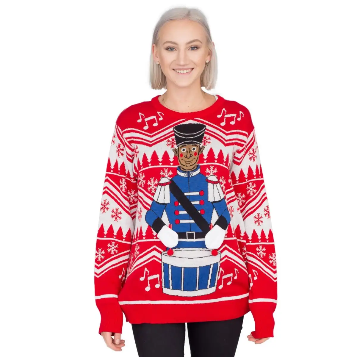 Women's Flappy Drummer Boy Animated Ugly Christmas Sweater 1 Women's Flappy Drummer Boy Animated Ugly Christmas Sweater