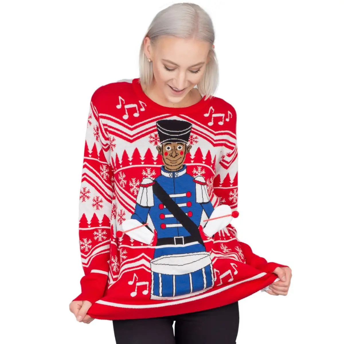 Women's Flappy Drummer Boy Animated Ugly Christmas Sweater 5 Women's Flappy Drummer Boy Animated Ugly Christmas Sweater - Image 5