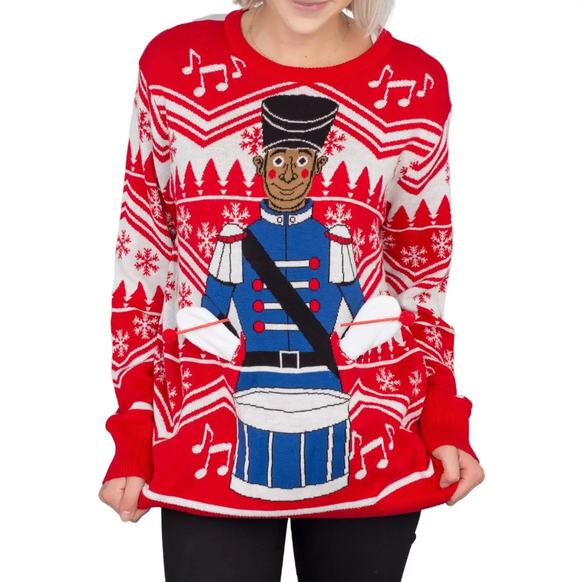 Women's Flappy Drummer Boy Animated Ugly Christmas Sweater 4 Women's Flappy Drummer Boy Animated Ugly Christmas Sweater - Image 4