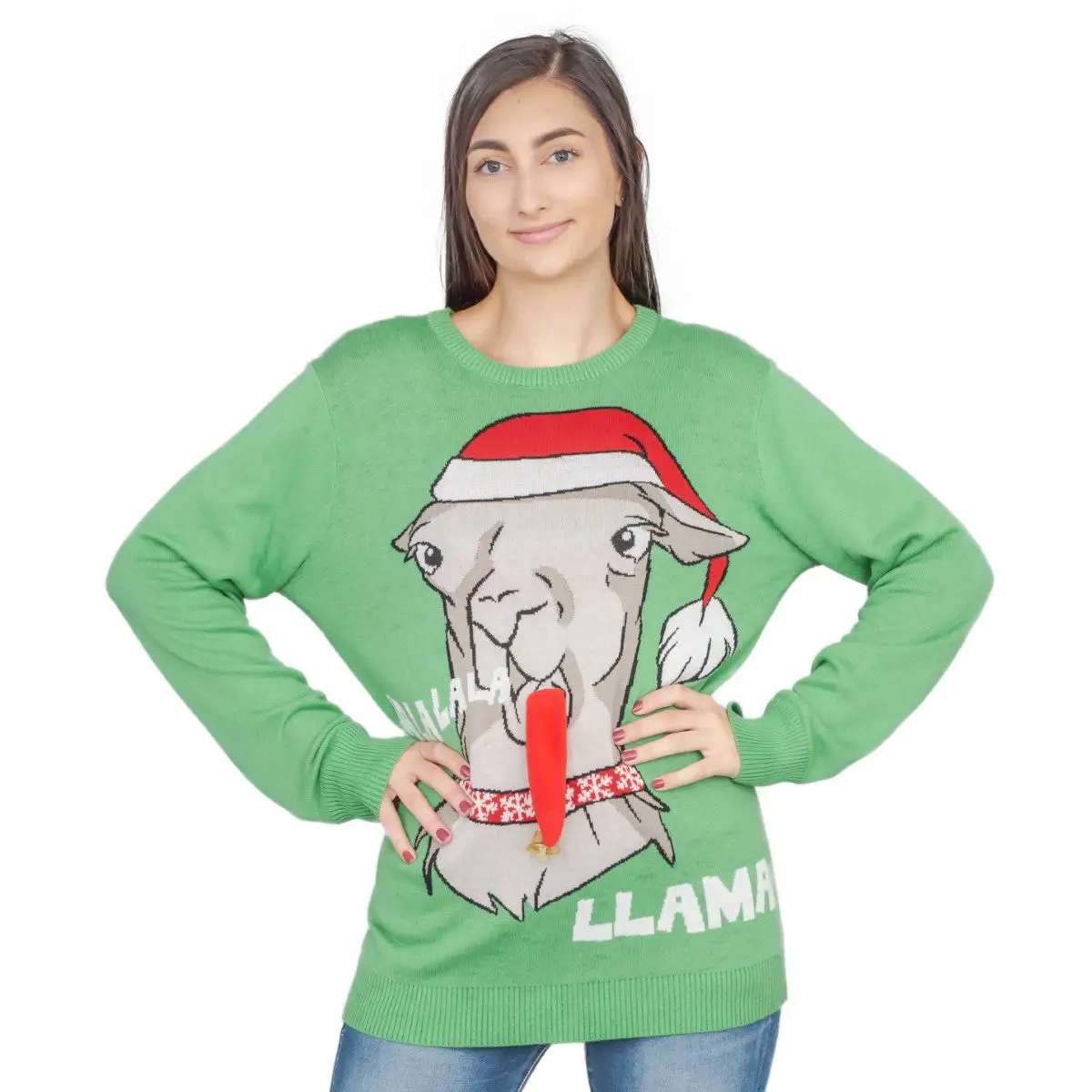 Women's Flappy Llama Animated Ugly Christmas Sweater 1 Women's Flappy Llama Animated Ugly Christmas Sweater