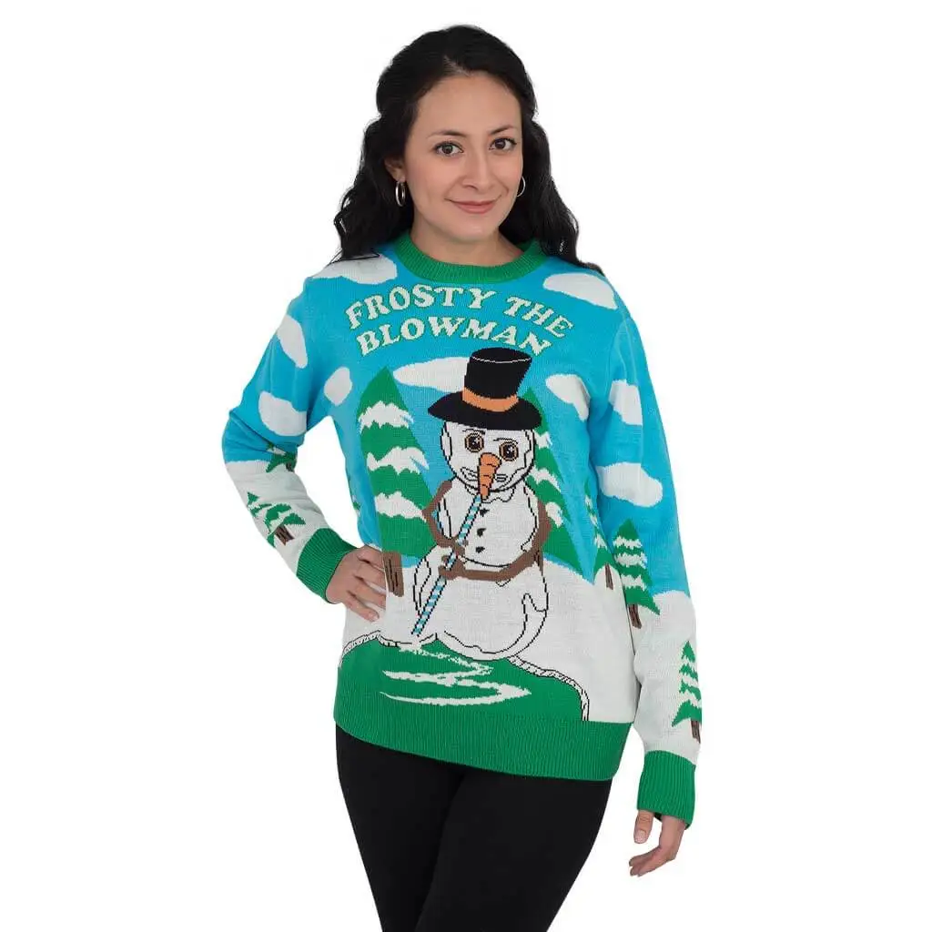 Women's Frosty The Blowman Snowman Ugly Christmas Sweater 1 Women's Frosty The Blowman Snowman Ugly Christmas Sweater