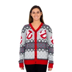 Women's Ghostbusters Logo Ugly Christmas Cardigan Sweater