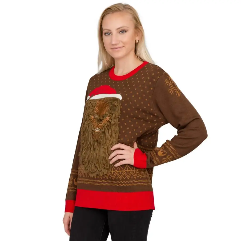 Women's Star Wars Chewbacca Furry Face With Santa Hat Ugly Christmas Sweater 4 Women's Star Wars Chewbacca Furry Face With Santa Hat Ugly Christmas Sweater - Image 4