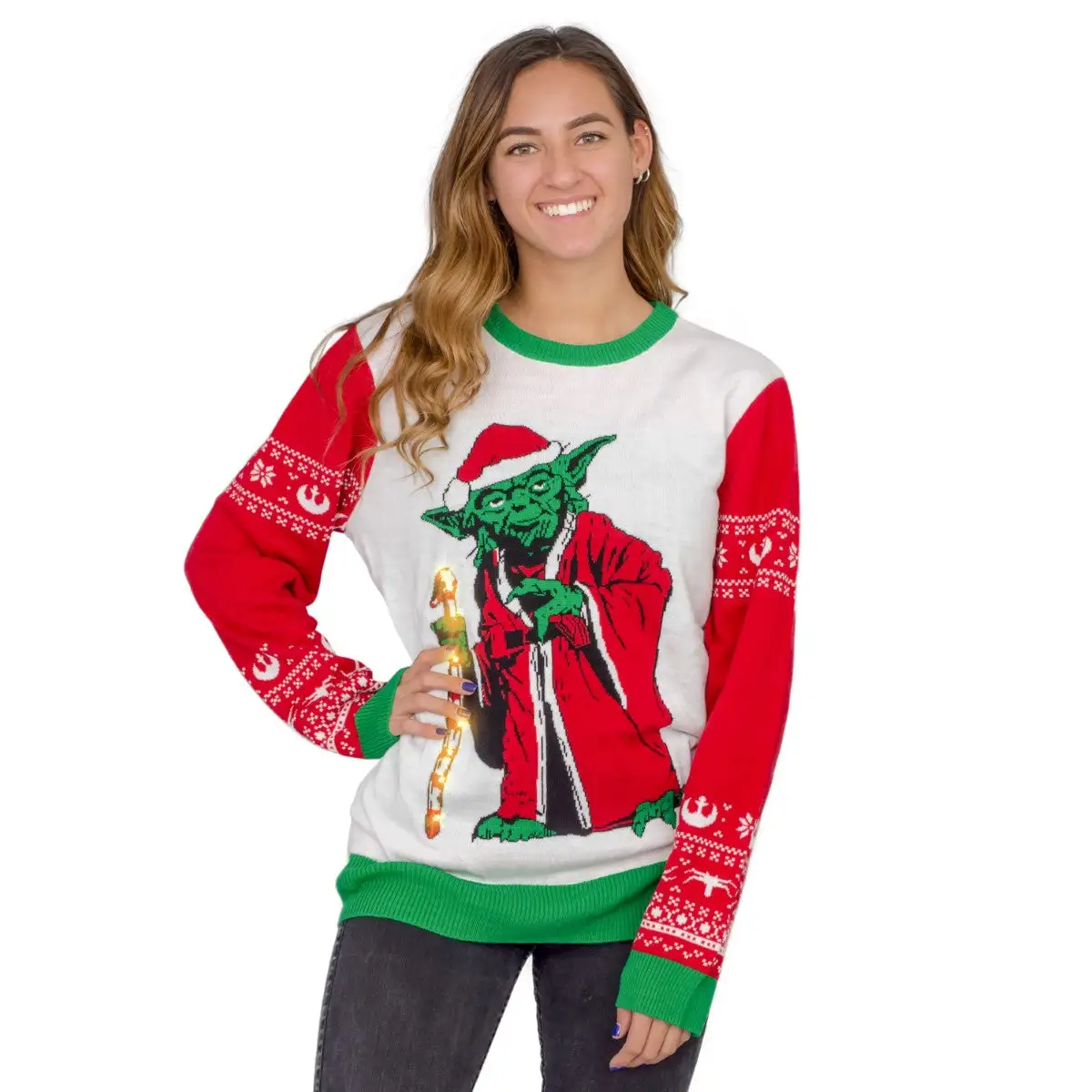 Women's Star Wars Jedi Yoda Light Up LED Ugly Christmas Sweater 1 Women's Star Wars Jedi Yoda Light Up LED Ugly Christmas Sweater