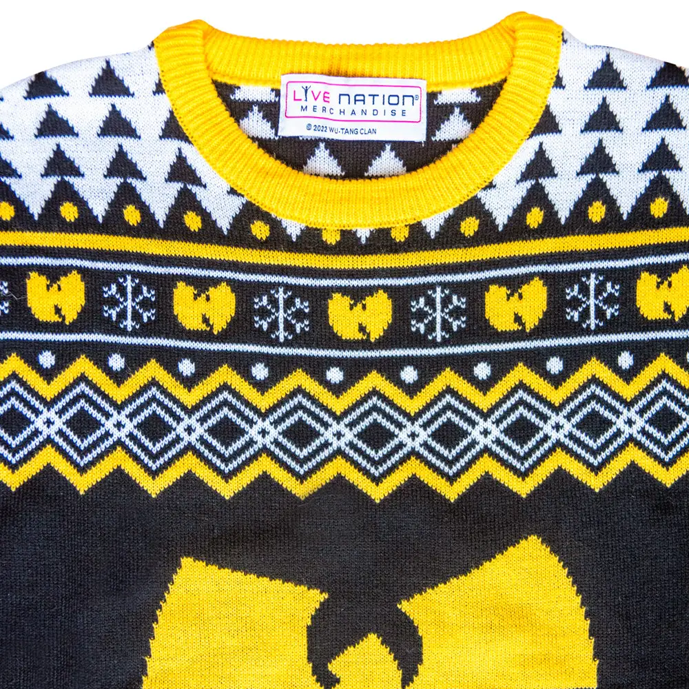 Wu Tang Clan Logo Snowflakes Yellow Black White Ugly Christmas Sweater 3 Wu Tang Clan Logo Snowflakes Yellow Black White Ugly Christmas Sweater - Image 3
