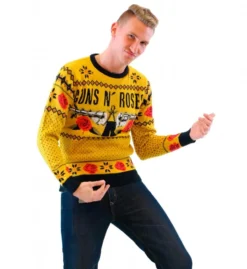 Guns N' Roses Ugly Christmas Sweater -Hallmark Shop guns and roses mustard ugly christmas sweater31